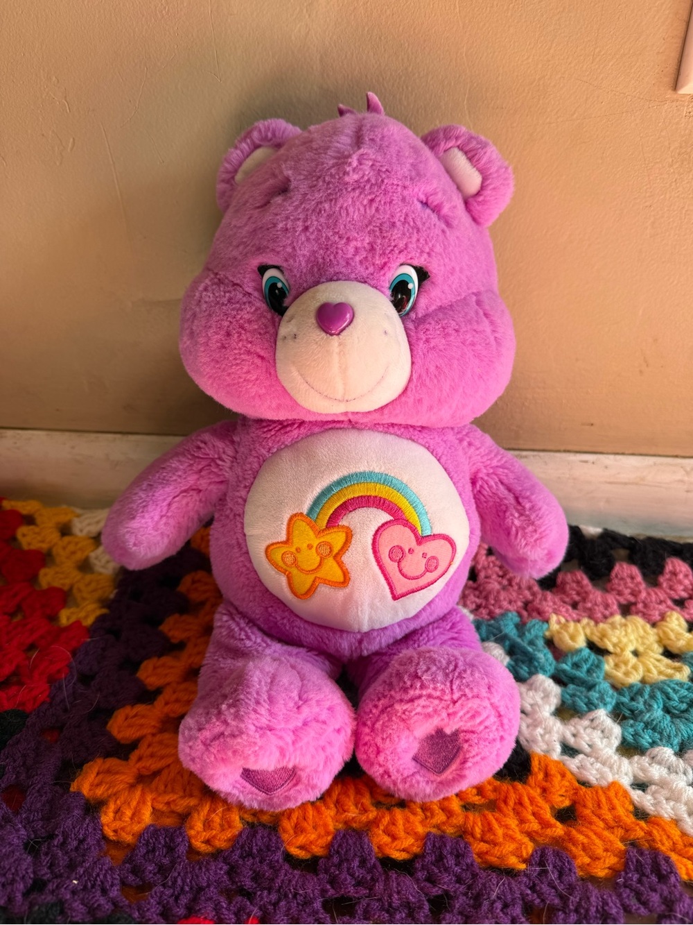 Care Bears Purple Plush Bear with Rainbow Belly Emblem